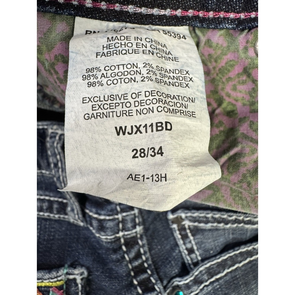 Women's Wrangler Rock 47 Blue Jeans Size 28 / 34" Inseam Colorful Pocket - Picture 7 of 11